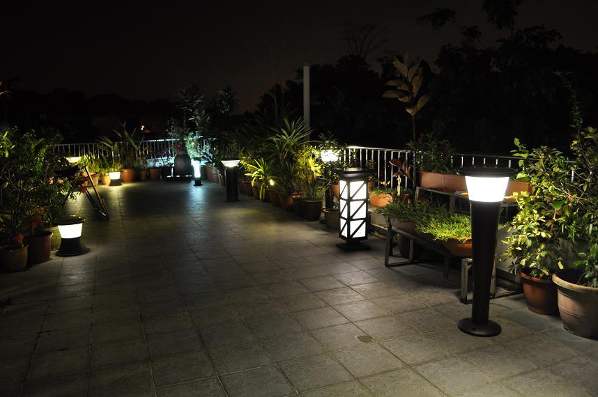 Solar lawn light on the roof top Garden.